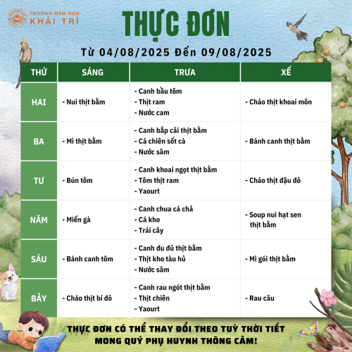 Thực Đơn Tuần Mới (Từ 04/08/2025 - 09/08/2025)