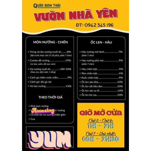 Thực đơn và các món ăn hấp dẫn của quán