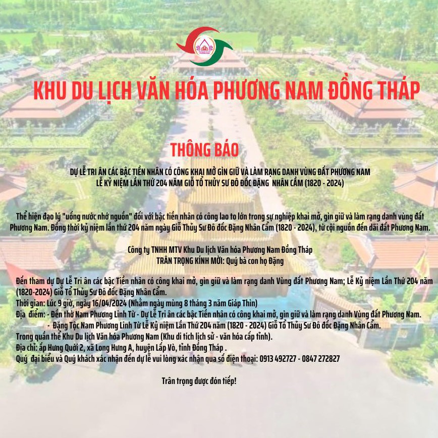 Lễ Tri Ân Các Bậc Tiền Nhân Có Công Khai Mở, Gìn Giữ Và Làm Rạng Danh Vùng Đất Phương Nam